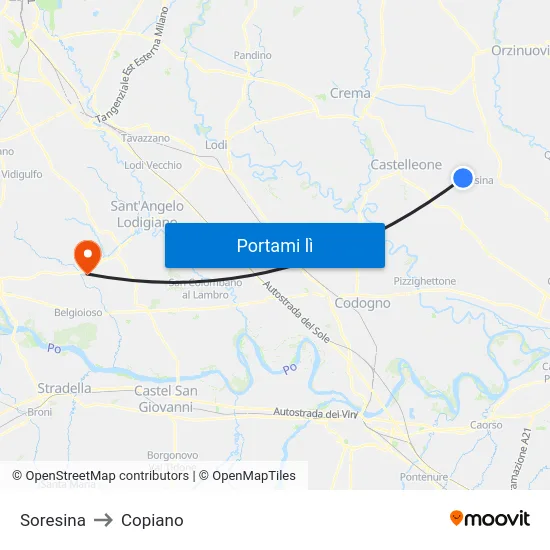 Soresina to Copiano map