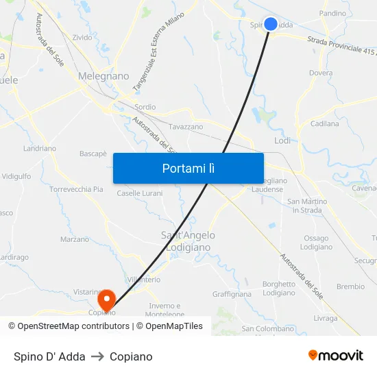 Spino D' Adda to Copiano map
