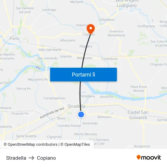Stradella to Copiano map