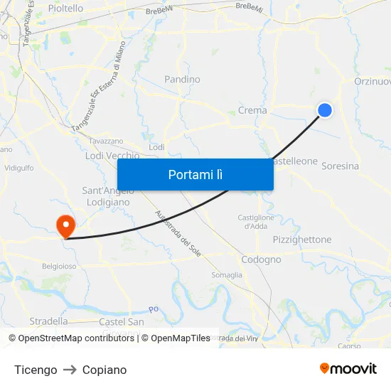 Ticengo to Copiano map