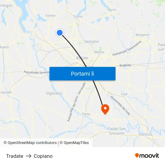 Tradate to Copiano map