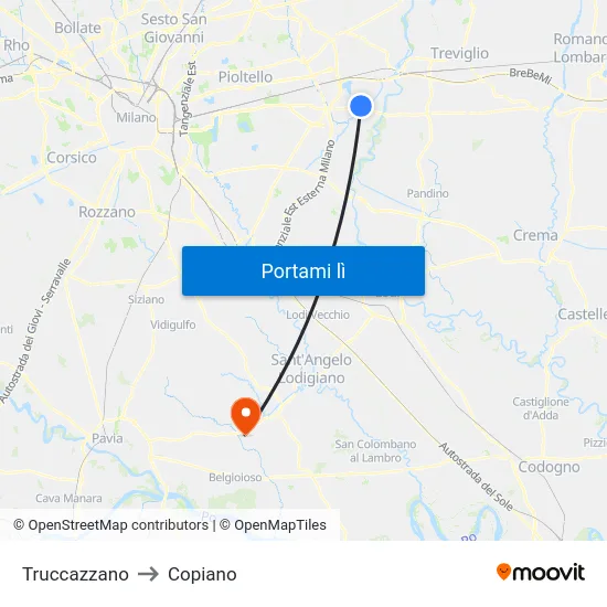 Truccazzano to Copiano map