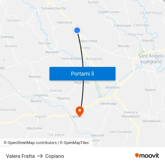 Valera Fratta to Copiano map