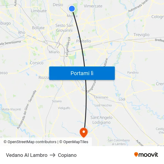 Vedano Al Lambro to Copiano map