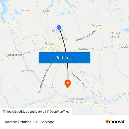 Verano Brianza to Copiano map