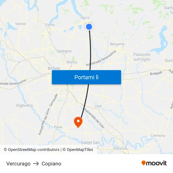 Vercurago to Copiano map