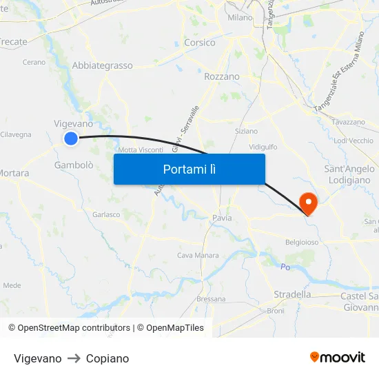 Vigevano to Copiano map