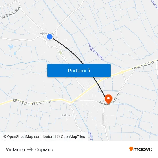 Vistarino to Copiano map
