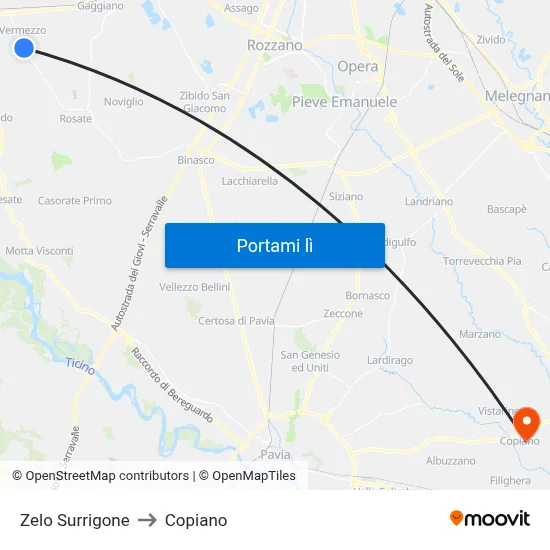 Zelo Surrigone to Copiano map