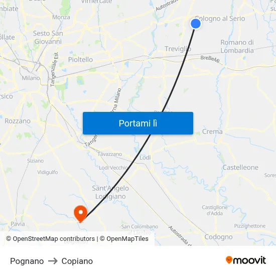 Pognano to Copiano map