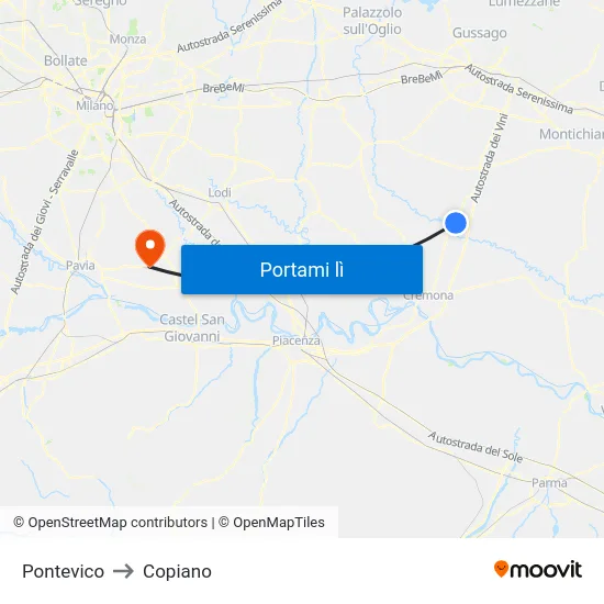 Pontevico to Copiano map