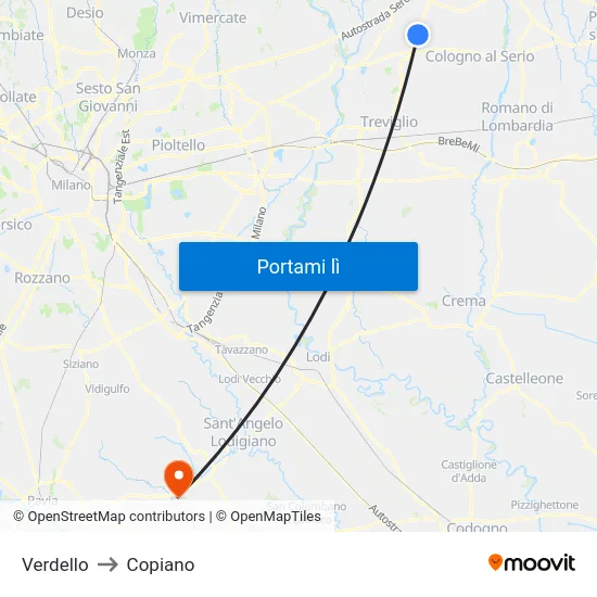 Verdello to Copiano map