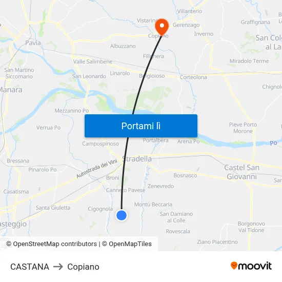 CASTANA to Copiano map