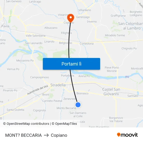 MONT? BECCARIA to Copiano map