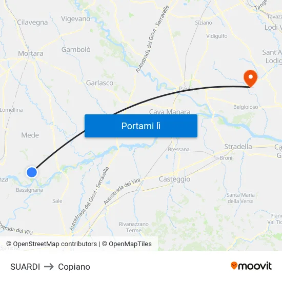 SUARDI to Copiano map