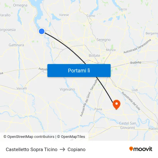 Castelletto Sopra Ticino to Copiano map