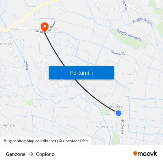 Genzone to Copiano map
