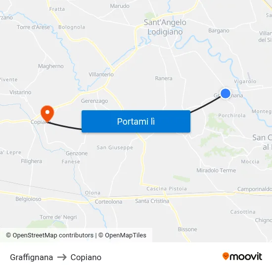 Graffignana to Copiano map