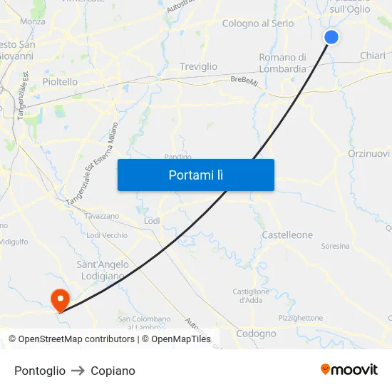 Pontoglio to Copiano map