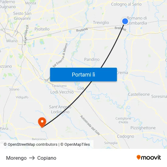 Morengo to Copiano map