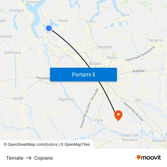 Ternate to Copiano map