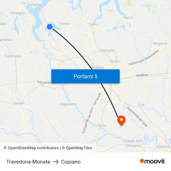 Travedona-Monate to Copiano map