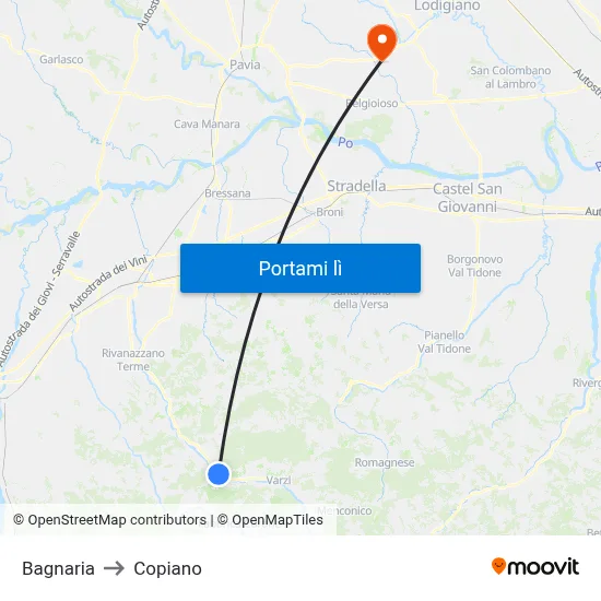 Bagnaria to Copiano map
