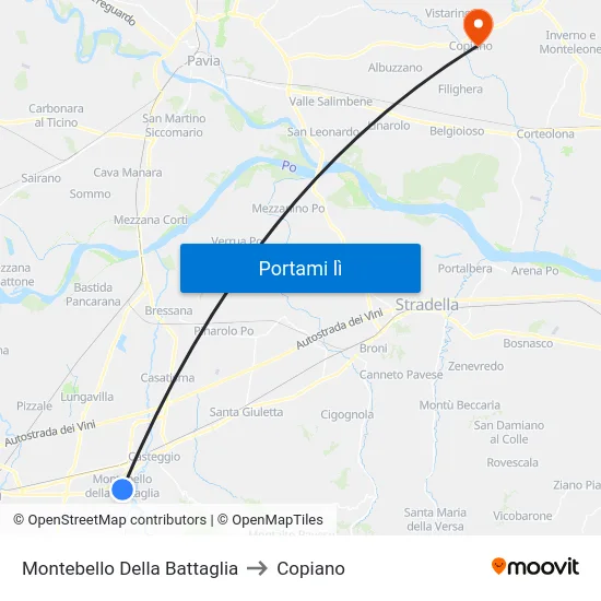 Montebello Della Battaglia to Copiano map