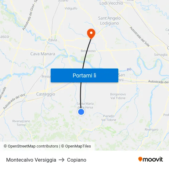 Montecalvo Versiggia to Copiano map