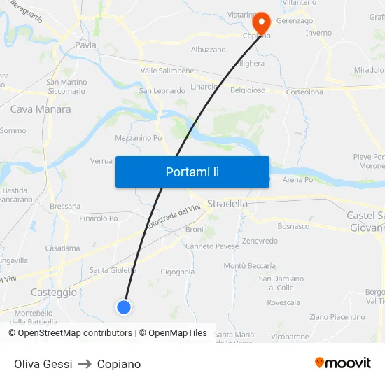 Oliva Gessi to Copiano map