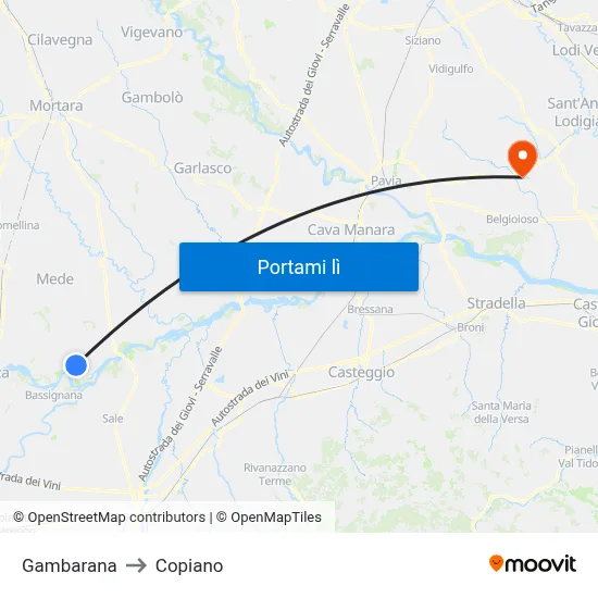 Gambarana to Copiano map