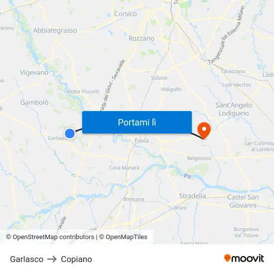 Garlasco to Copiano map