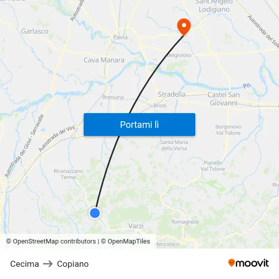 Cecima to Copiano map