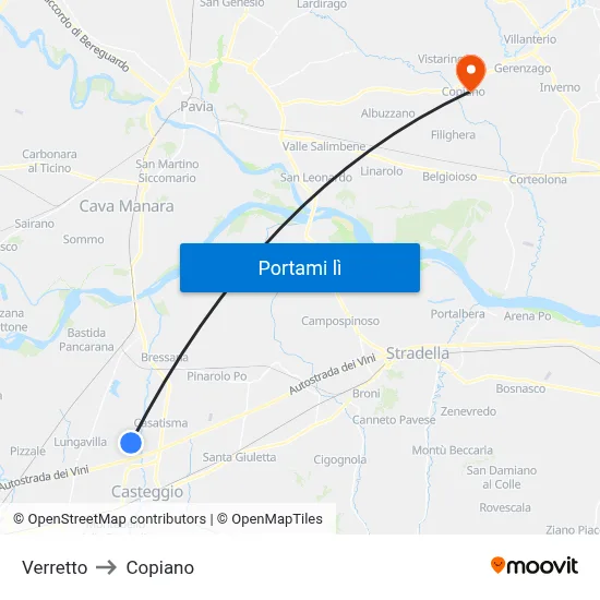 Verretto to Copiano map