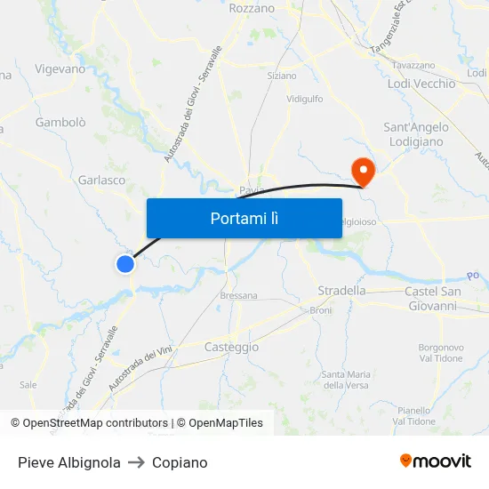 Pieve Albignola to Copiano map