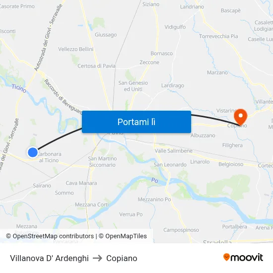 Villanova D' Ardenghi to Copiano map