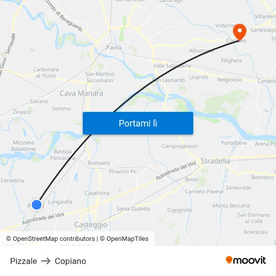 Pizzale to Copiano map
