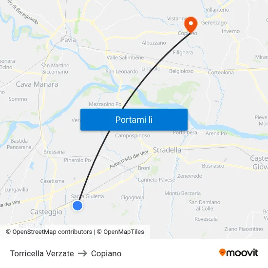 Torricella Verzate to Copiano map