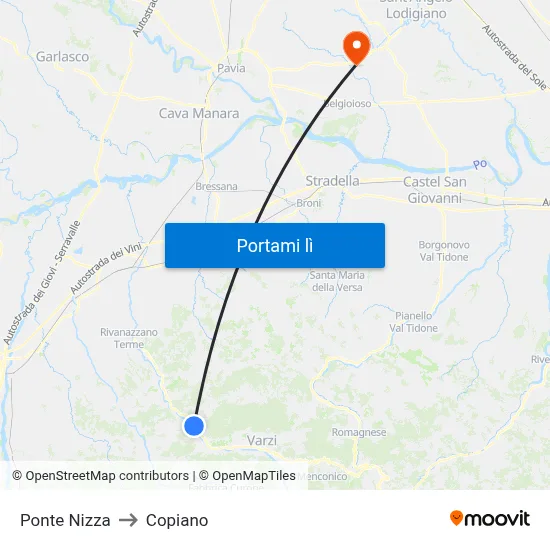 Ponte Nizza to Copiano map