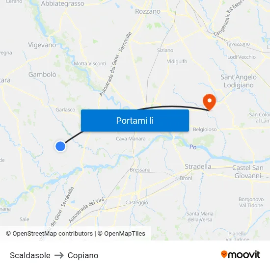 Scaldasole to Copiano map
