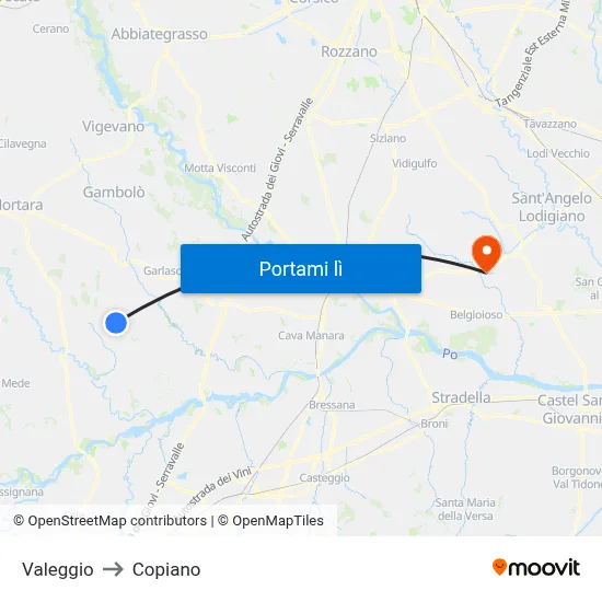 Valeggio to Copiano map