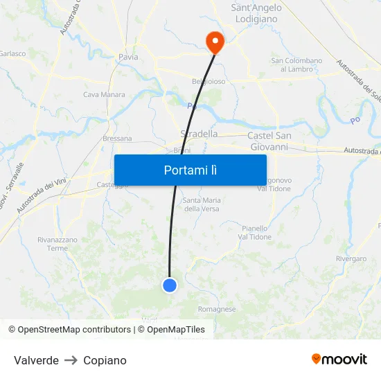 Valverde to Copiano map