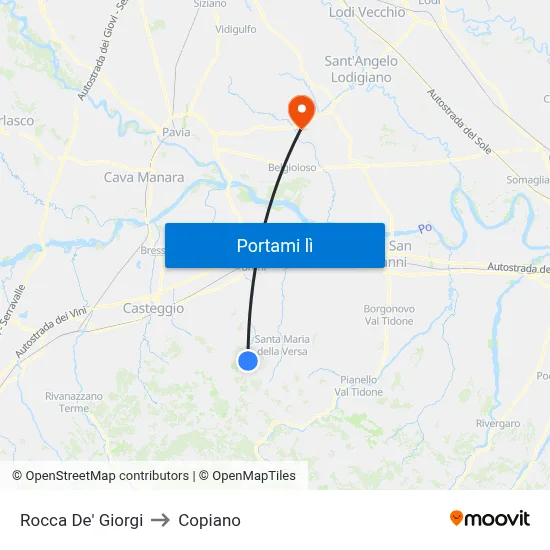 Rocca De' Giorgi to Copiano map