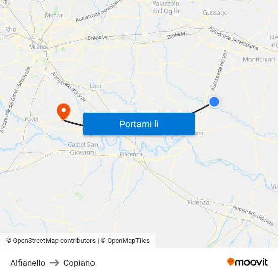 Alfianello to Copiano map