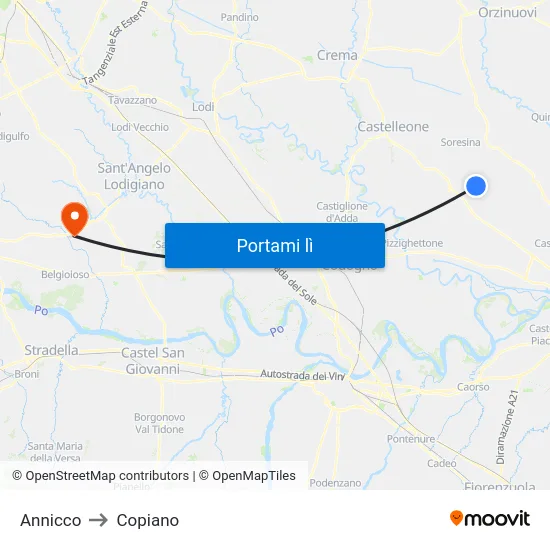 Annicco to Copiano map