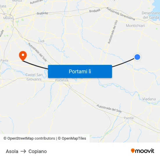 Asola to Copiano map
