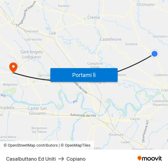 Casalbuttano Ed Uniti to Copiano map