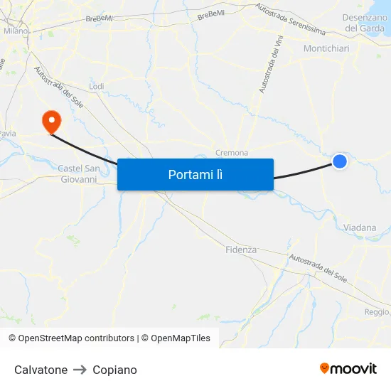 Calvatone to Copiano map