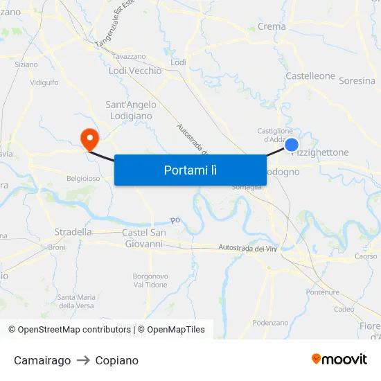 Camairago to Copiano map
