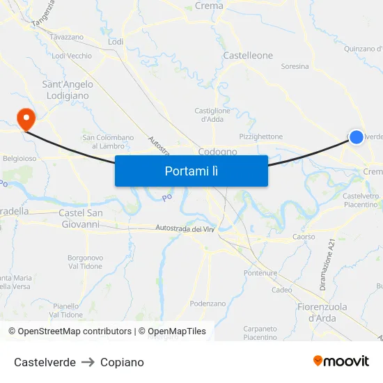 Castelverde to Copiano map